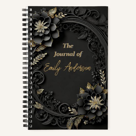 3dエレガントエンボスフローラパーソナライズされたカスタム ノートブック (正面)