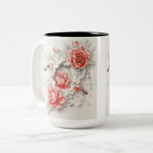 3Dエレガントバラ、蜂と植物学美しい ツートーンマグカップ (正面左)