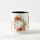 3Dエレガントバラ、蜂と植物学美しい ツートーンマグカップ (中央)