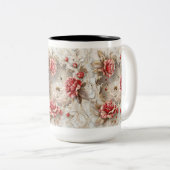 3Dエレガントバラ、蜂と植物学美しい ツートーンマグカップ (正面右)