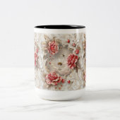 3Dエレガントバラ、蜂と植物学美しい ツートーンマグカップ (中央)