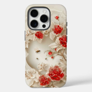 3Dエレガントバラ、蜂と植物学美しい iPhone 16 PROケース