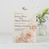 3Dエレガント赤面バラ結婚式招待状ロマンチック 招待状 (スタンド正面)