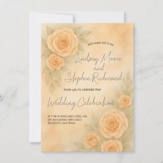 3Dエレガント赤面バラ結婚式招待状ロマンチック 招待状 (正面)