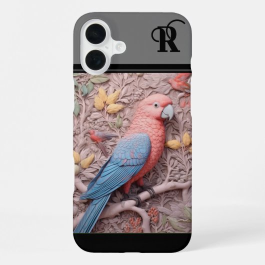 3Dオウムと花モノグラーム iPhoneケース (裏面)