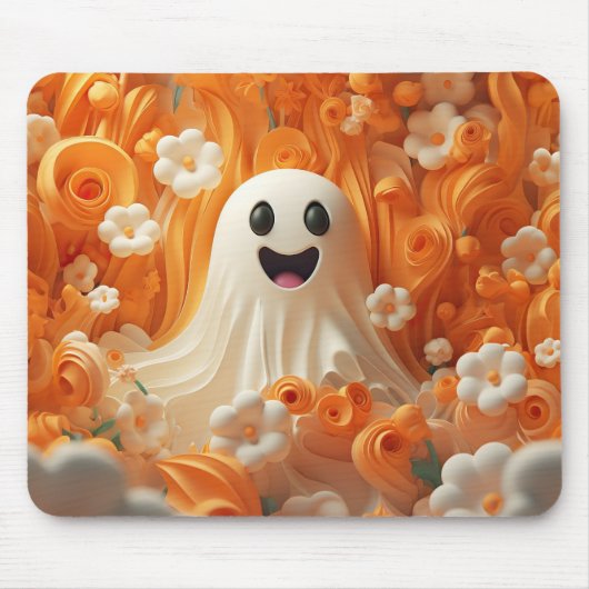 3Dオレンジと白の幽霊 マウスパッド (正面)