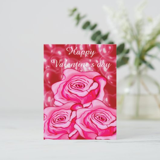 3dカスタムバラ付きハート シーズンポストカード (スタンド正面)