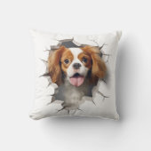 3Dカバリヤキングチャールズスパニエル犬ひび割れ穴 クッション (正面)
