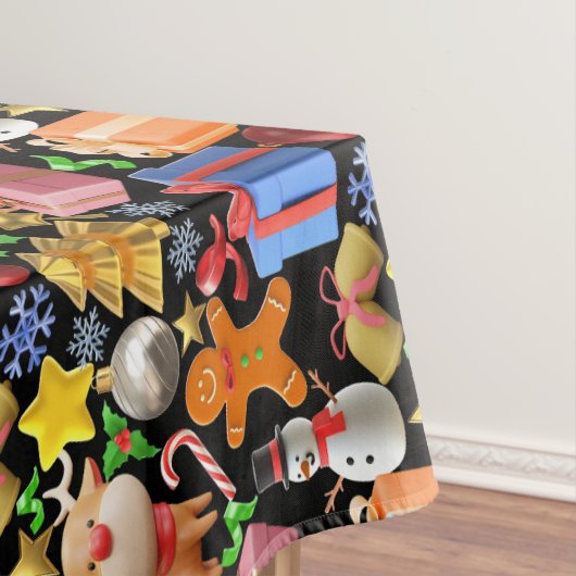 3Dカラフルクリスマスオーナメントpattern.01 BlackBG テーブルクロス (インサイチュ)