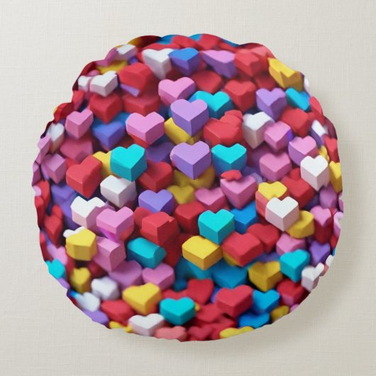 3Dカラフルハートパターン装飾用クッション ラウンドクッション (正面)
