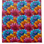 3Dカラフル花の繰り返しパターン シャワーカーテン (正面)