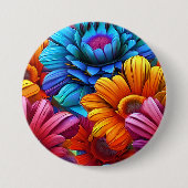 3Dカラフル花の繰り返しパターン 缶バッジ (正面)