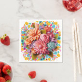 3Dカラフル花ピンクとオレンジ スタンダードカクテルナプキン (インサイチュ)