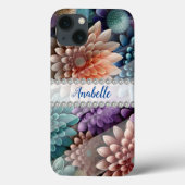 3Dカラフル菊、ダイヤモンドフレームカスタム Case-Mate iPhoneケース (裏面)