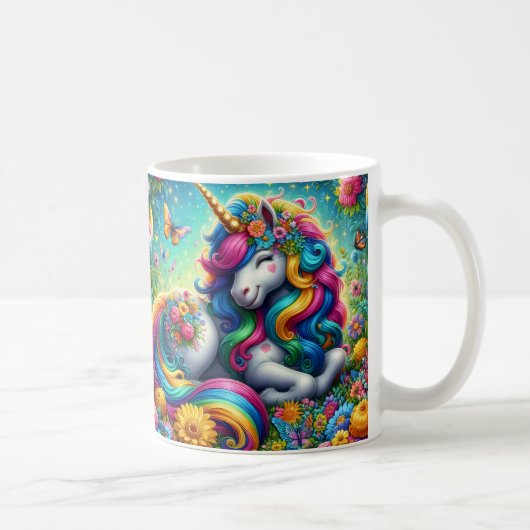 3Dカラフル フラワー ユニコーン コーヒーマグカップ (右)