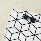 3Dキューブ白いRptパターン上の幾何学的な黒い線 ビーチタオル (インサイチュ)