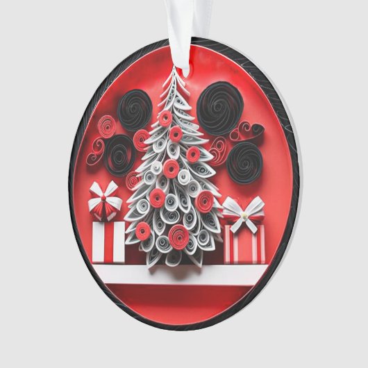 3dクイル紙アートクリスマスツリーと雪片 オーナメント (正面)