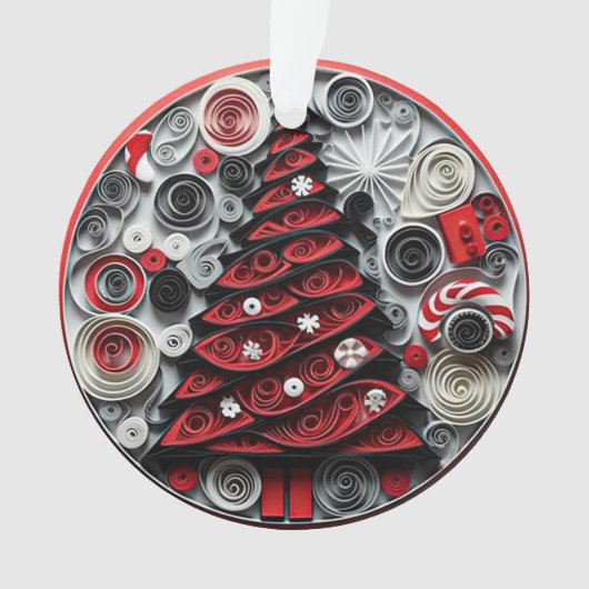 3dクイル紙アートクリスマスツリーと雪片 オーナメント (正面)