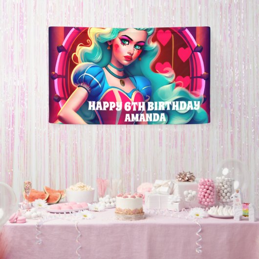 3Dクイーン・オブ・ハート誕生日・バナー 横断幕 (パーティー)