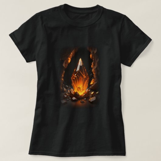 3Dクリスタ白熱［赤熱］光を放つルオレンジ赤 Tシャツ (デザイン正面)