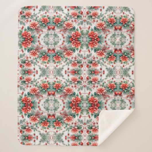 3dクリスマスフラワーデジタルフローラルパターン シェルパブランケット (正面)