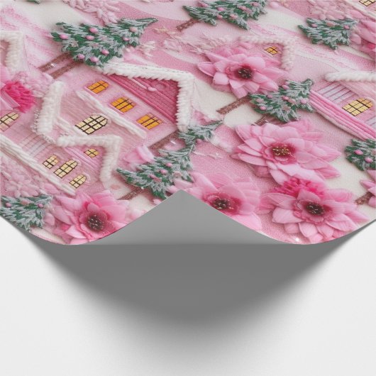 3dクレイピンククリスマスポインセティアビレッジ ラッピングペーパー (角)