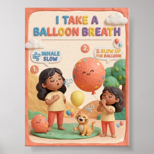 3Dクレイ かわいい子どもの風船呼吸 教育 ポスター (正面)