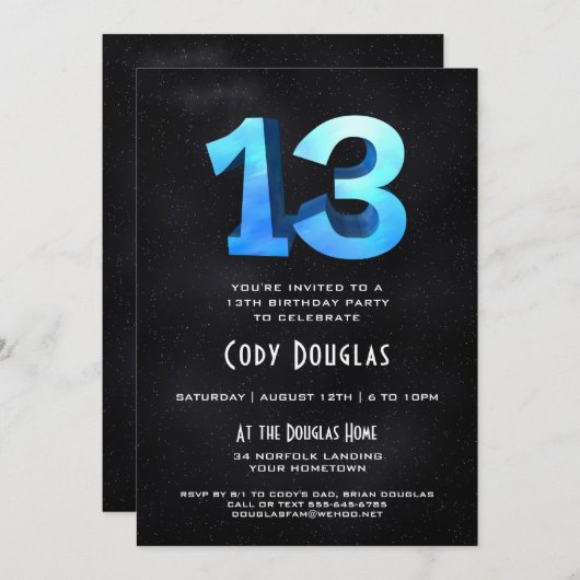 3Dクールオンブラック13thバースデーパーティーへの招待 招待状 (正面/裏面)