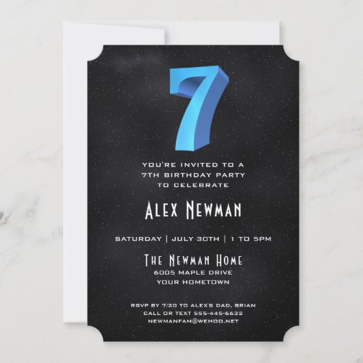 3Dクールオンブラック7thバースデーパーティーへの招待 招待状 (正面)