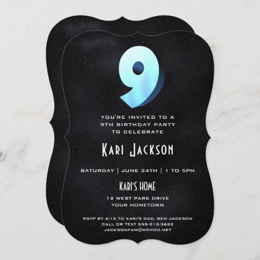 3Dクールオンブラック9thバースデーパーティーへの招待 招待状 (正面/裏面)