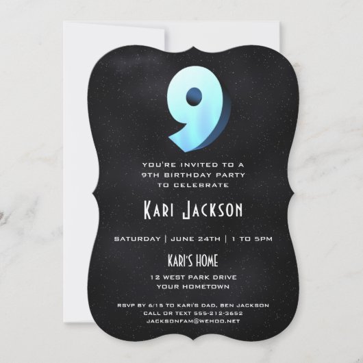 3Dクールオンブラック9thバースデーパーティーへの招待 招待状 (正面)