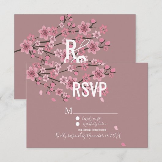 3Dグラデーションの花びら 桜の植物画 RSVP 招待状 (正面/裏面)