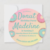 3Dグラデーションティール(緑がかった色)とピンクドーナツ散水ミックス丸 招待状 (裏面)