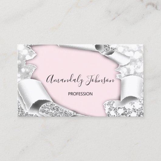 3Dグリッターメイクアップアーティストイベントピンクシルバーグリッター 名刺 (正面)