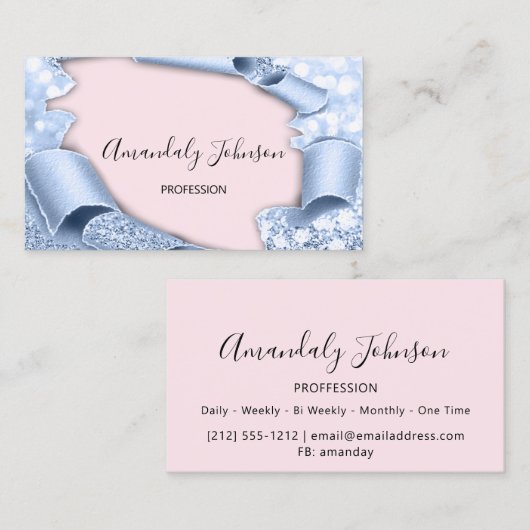 3Dグリッターメイクアップアーティストバラピンクブルーグリッター 名刺 (正面/裏面)