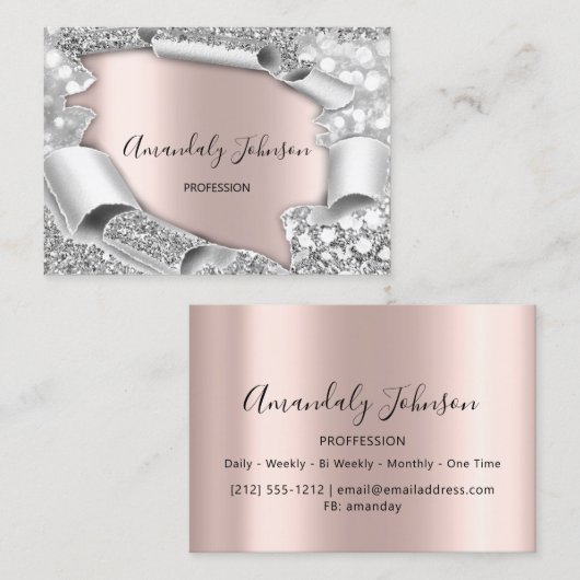 3Dグリッターメイクアップイベント美容師バラ銀 名刺 (正面/裏面)