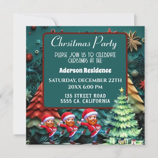 3dグリーンクリスマスツリー |ヴァンゴおもしろいダンス 招待状 (正面)