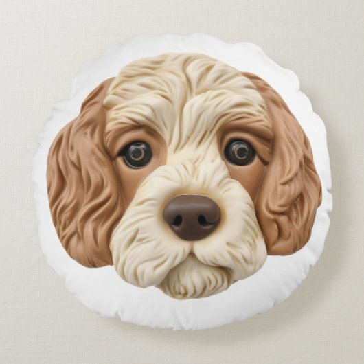 3Dコッカプー犬モチーフ ラウンドクッション (正面)