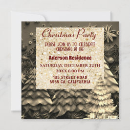 3dゴールデンクリスマスツリー|ゴールデンクリスマスパーティー 招待状