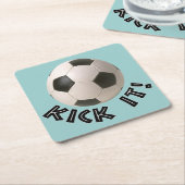 3Dサッカーボールスポーツキック スクエアペーパーコースター (アングル)