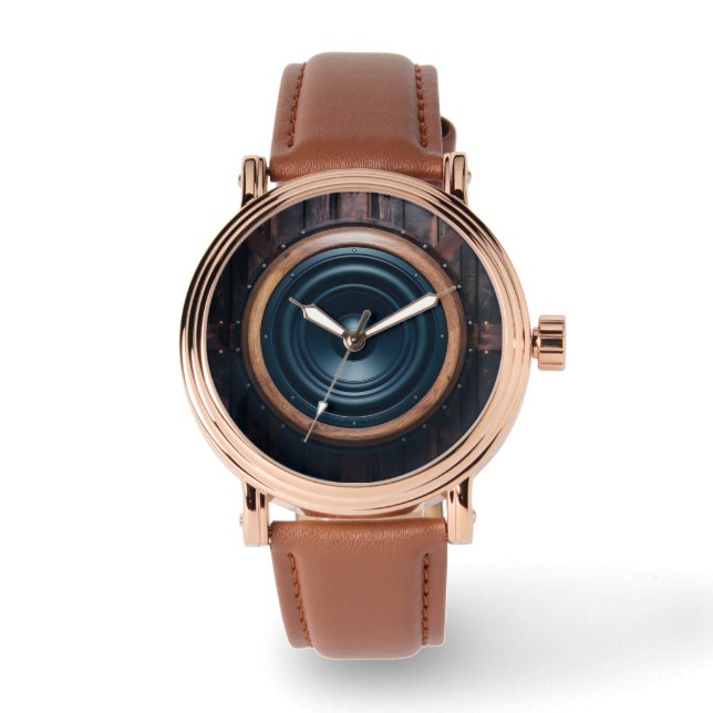 3Dサブウーハー木製仕上げ顔 腕時計 (正面)