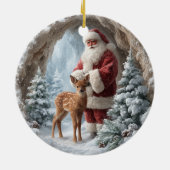 3Dサンタとシカの陶器クリスマスオーナメント セラミックオーナメント (裏面)