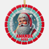 3Dサンタクロースのクリスマスカスタムの子供の写真 セラミックオーナメント (正面)