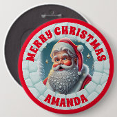 3Dサンタクロースのクリスマスパーソナライズされたキッズ 缶バッジ (正面&裏面)