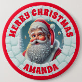 3Dサンタクロースのクリスマスパーソナライズされたキッズ 缶バッジ (正面)
