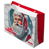 3Dサンタクロースクリスマスレッドホリデイ ラージペーパーバッグ (正面アングル)