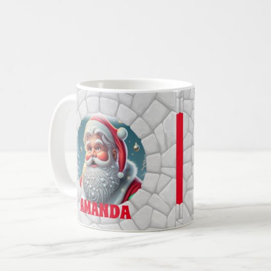 3Dサンタクロースパーソナライズされたクリスマス コーヒーマグカップ (正面左)