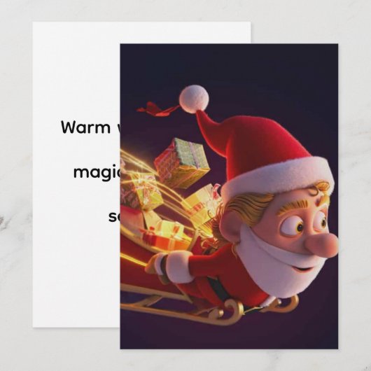 3Dサンタクロース クリスマスグリーティングカード – 祝祭的なH (正面/裏面)