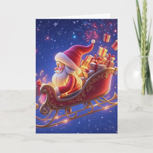 3Dサンタクロース クリスマスグリーティングカード – 祝祭的なH カード (正面)