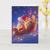 3Dサンタクロース クリスマスグリーティングカード – 祝祭的なH カード (黄色い花)